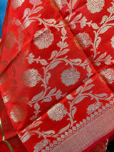 Red Banarasi Floral Jaal dupatta in soft silk (non-pure) with floral jaal with zari weaving — Kaash Collection