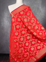 Red Banarasi Floral Jaal dupatta in soft silk (non-pure) with floral jaal with zari weaving — Kaash Collection