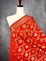 Red Banarasi Floral Jaal dupatta in soft silk (non-pure) with floral jaal with zari weaving — Kaash Collection