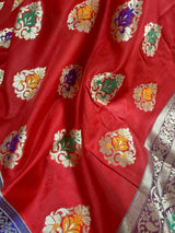 Red Color Banarasi Soft Silk Saree with Buttas and Meenakari Work - Kaash