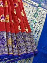 Red Color Banarasi Soft Silk Saree with Buttas and Meenakari Work - Kaash