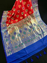 Red Color Banarasi Soft Silk Saree with Buttas and Meenakari Work | Soft Silk Handloom | Meenakari Saree | Kaash Collection - Kaash