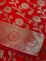 Red Color Cotton Silk floral Banarasi Dupatta with Gold Zari Weaving - Kaash