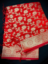 Red Color Cotton Silk floral Banarasi Dupatta with Gold Zari Weaving - Kaash