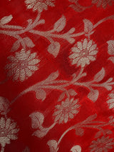 Red Color Cotton Silk floral Banarasi Dupatta with Gold Zari Weaving - Kaash