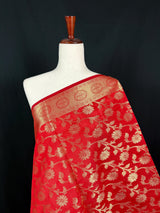Red Color Cotton Silk floral Banarasi Dupatta with Gold Zari Weaving | Handmade Dupattas | Banarasi Soft Silk Dupattas | Dupatta for Lehenga - Kaash