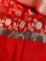 Red Color Cotton Silk floral Banarasi Dupatta with Gold Zari Weaving | Handmade Dupattas | Banarasi Soft Silk Dupattas | Dupatta for Lehenga - Kaash