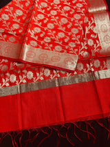 Red Color Cotton Silk floral Banarasi Dupatta with Gold Zari Weaving | Handmade Dupattas | Banarasi Soft Silk Dupattas | Dupatta for Lehenga - Kaash