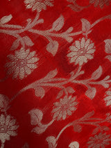 Red Color Cotton Silk floral Banarasi Dupatta with Gold Zari Weaving | Handmade Dupattas | Banarasi Soft Silk Dupattas | Dupatta for Lehenga - Kaash