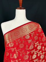 Red Color Cotton Silk floral Banarasi Dupatta with Gold Zari Weaving | Handmade Dupattas | Banarasi Soft Silk Dupattas | Dupatta for Lehenga - Kaash