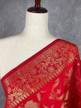 Red Floral Banarasi Soft Silk dupatta in soft silk (non-pure) with floral jaal with gold zari — Kaash Collection