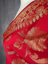 Red Floral Banarasi Soft Silk dupatta in soft silk (non-pure) with floral jaal with gold zari — Kaash Collection
