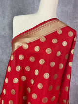 Red Color Handmade Soft Silk Zari Weaved Dupatta with Chakras with Grand Flower Borders | Indian Dupatta | Gift For Her | Lehengas dupatta - Kaash