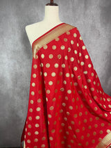 Red Color Handmade Soft Silk Zari Weaved Dupatta with Chakras with Grand Flower Borders | Indian Dupatta | Gift For Her | Lehengas dupatta - Kaash