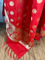 Red Color Handmade Soft Silk Zari Weaved Dupatta with Chakras with Grand Flower Borders | Indian Dupatta | Gift For Her | Lehengas dupatta - Kaash