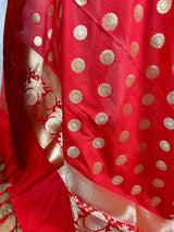 Red Color Handmade Soft Silk Zari Weaved Dupatta with Chakras with Grand Flower Borders | Indian Dupatta | Gift For Her | Lehengas dupatta - Kaash