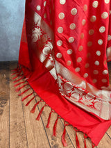 Red Color Handmade Soft Silk Zari Weaved Dupatta with Chakras with Grand Flower Borders | Indian Dupatta | Gift For Her | Lehengas dupatta - Kaash