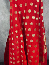 Red Color Handmade Soft Silk Zari Weaved Dupatta with Chakras with Grand Flower Borders | Indian Dupatta | Gift For Her | Lehengas dupatta - Kaash