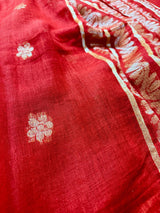 Red Color Linen Bengal Handloom Saree with Muted Gold Zari Weave - Kaash