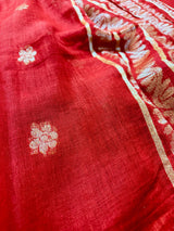 Red Color Linen Bengal Handloom Saree with Muted Gold Zari Weave | Linen Sarees - Kaash