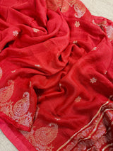 Red Color Linen Bengal Handloom Saree with Muted Gold Zari Weave | Linen Sarees - Kaash