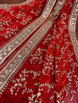 Red soft organza dupatta with embroidery, sequin & zari — Kaash Collection