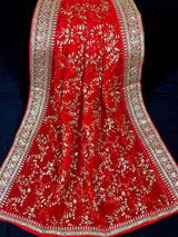 Red soft organza silk dupatta with gold zari, embroidery & sequins — Kaash Collection
