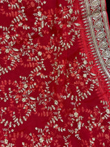 Red soft organza silk dupatta with gold zari, embroidery & sequins — Kaash Collection