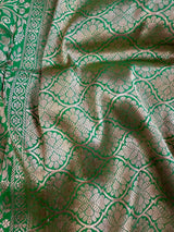 Red Color Pure Katan Silk Saree with Green Color Border and Pallu - Kaash