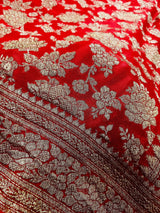 Red Color Pure Khaddi Georgette Banarasi Silk Saree - Antique Zari Weave - SILK MARK CERTIFIED - Kaash