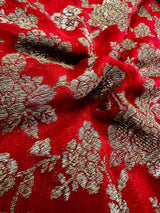 Red Color Pure Khaddi Georgette Banarasi Silk Saree - Antique Zari Weave - SILK MARK CERTIFIED - Kaash