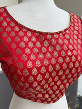 Red Pure Banarasi ready-to-wear blouse with gold buttis with princess cut — Kaash Collection