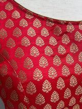 Red Pure Banarasi ready-to-wear blouse with gold buttis with princess cut — Kaash Collection