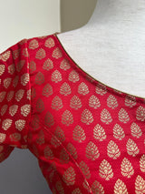 Red Pure Banarasi ready-to-wear blouse with gold buttis with princess cut — Kaash Collection