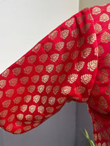 Red Pure Banarasi ready-to-wear blouse with gold buttis with princess cut — Kaash Collection