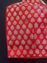 Red Pure Banarasi Sleeveless ready-to-wear blouse with gold buttis sleeveless — Kaash Collection