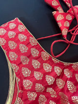 Red Pure Banarasi Sleeveless ready-to-wear blouse with gold buttis sleeveless — Kaash Collection