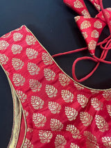 Red Color Readymade Blouse with small Gold Buttis in Pure Banarasi - Readymade Blouses - Red Color Stitched Blouse - Banarasi Blouse - Kaash
