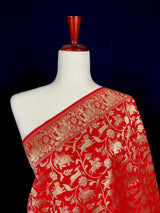 Red Color Shikargah Dupatta Semi Banarasi Silk Dupatta | Benarasi Dupatta | Dupatta for Lehangas - Kaash