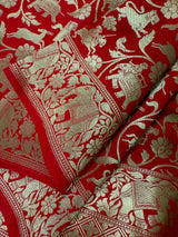 Red Color Shikargah Dupatta Semi Banarasi Silk Dupatta | Benarasi Dupatta | Dupatta for Lehangas - Kaash
