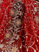 Red soft net dupatta with heavy embroidery, pearl & zari — Kaash Collection