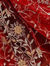 Red soft net dupatta with heavy embroidery, pearl & zari — Kaash Collection