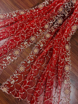 Red soft net dupatta with heavy embroidery, pearl & zari — Kaash Collection