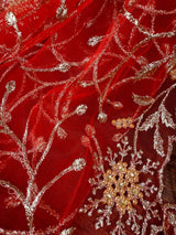 Red soft net dupatta with heavy embroidery, pearl & zari — Kaash Collection