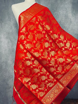 Red Color Soft Silk floral Banarasi Dupatta with Gold Zari Weaving | Handmade Dupattas | Banarasi Soft Silk Dupattas | Dupatta for Lehenga - Kaash
