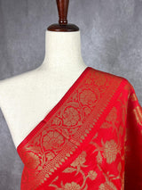Red Color Soft Silk floral Banarasi Dupatta with Gold Zari Weaving | Handmade Dupattas | Banarasi Soft Silk Dupattas | Dupatta for Lehenga - Kaash