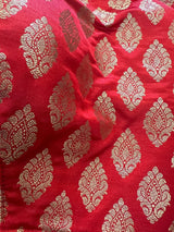 Red Color Stitched Blouse with Gold Buttis in Pure Banarasi - Kaash