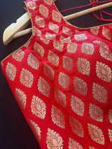 Red Color Stitched Blouse with Gold Buttis in Pure Banarasi - Kaash