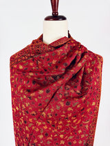 Red viscose blend wool Kashmiri shawl with chinar leaves pattern — Kaash Collection