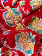 Red Pure Georgette Silk Saree with Water Zari | Meenakari and Hand Brush Paint | Floral Jaal Saree | SILK MARK CERTIFIED - Kaash